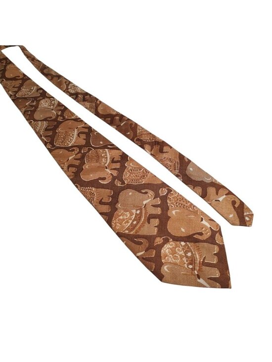 Other - Vintage Elephant Print Brown Tie Handmade Safari Style Mens Animal Necktie Gift